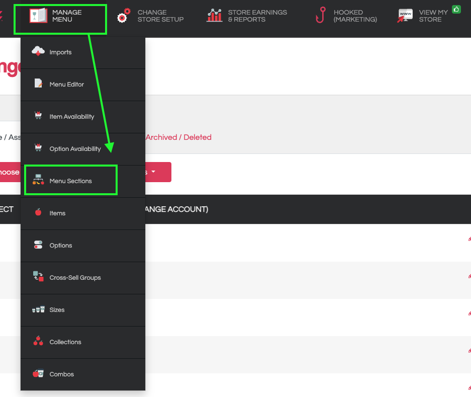 Arranging Menu Sections & Categories